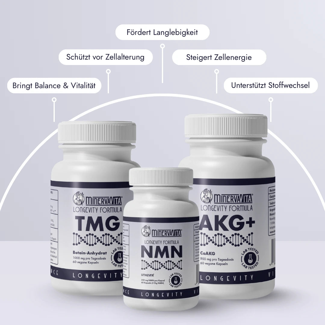 Longevity-Trio Bundle – Synergie-Effekt für Methylierung, Energieproduktion und Zellschutz