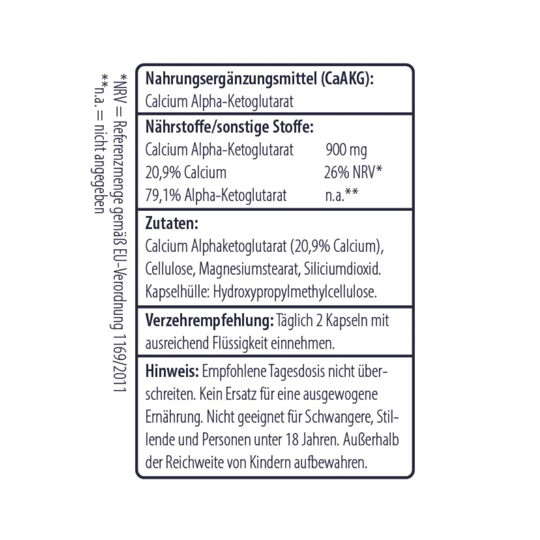 Inhaltsstoffe von CaAKG (Calcium-Alphaketoglutarat) 60 Kapseln von Minerva-Vita
