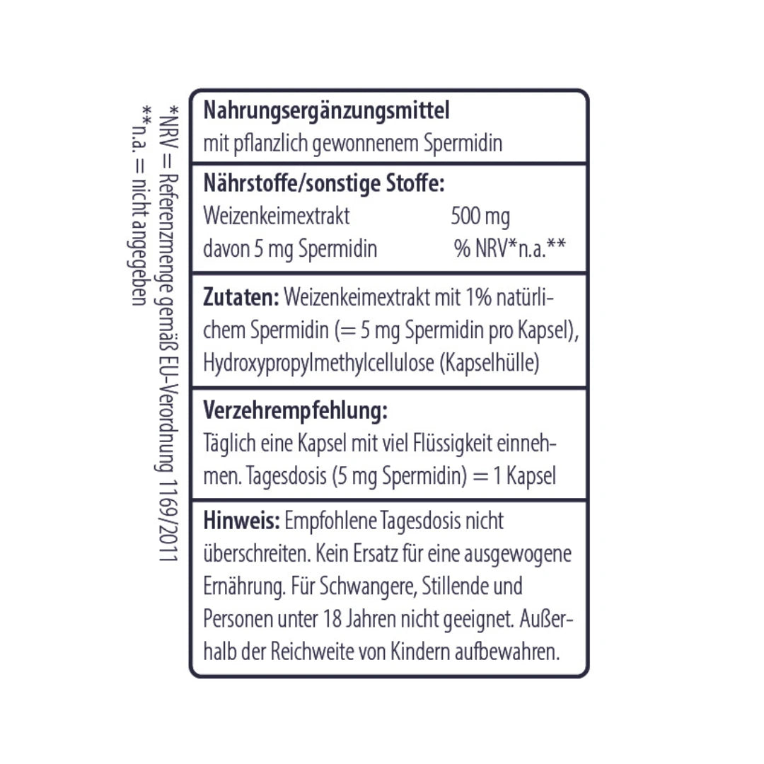 Inhaltsangabe von Spermidin Kapseln mit 5 mg - Minerva-Vita