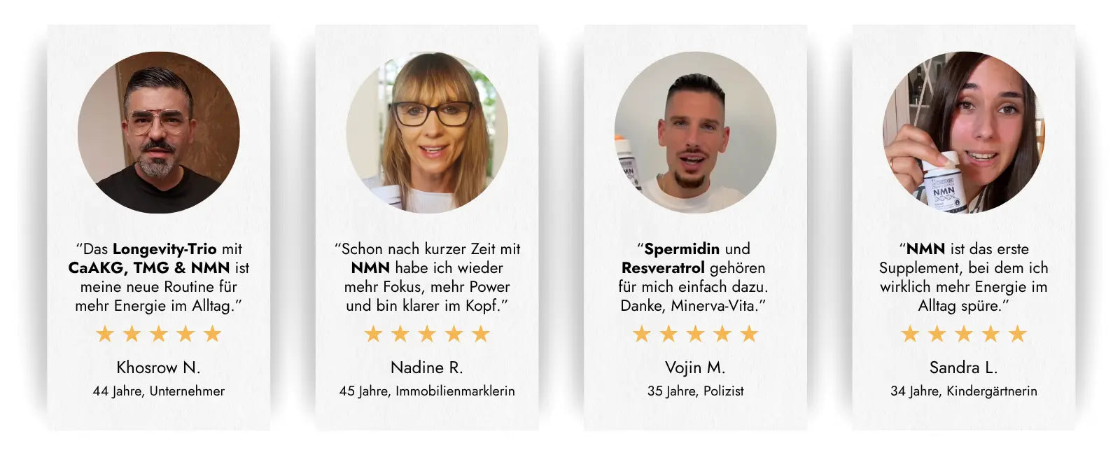 Kundenbewertungen zu den Longevity-Supplements von Minerva-Vita.