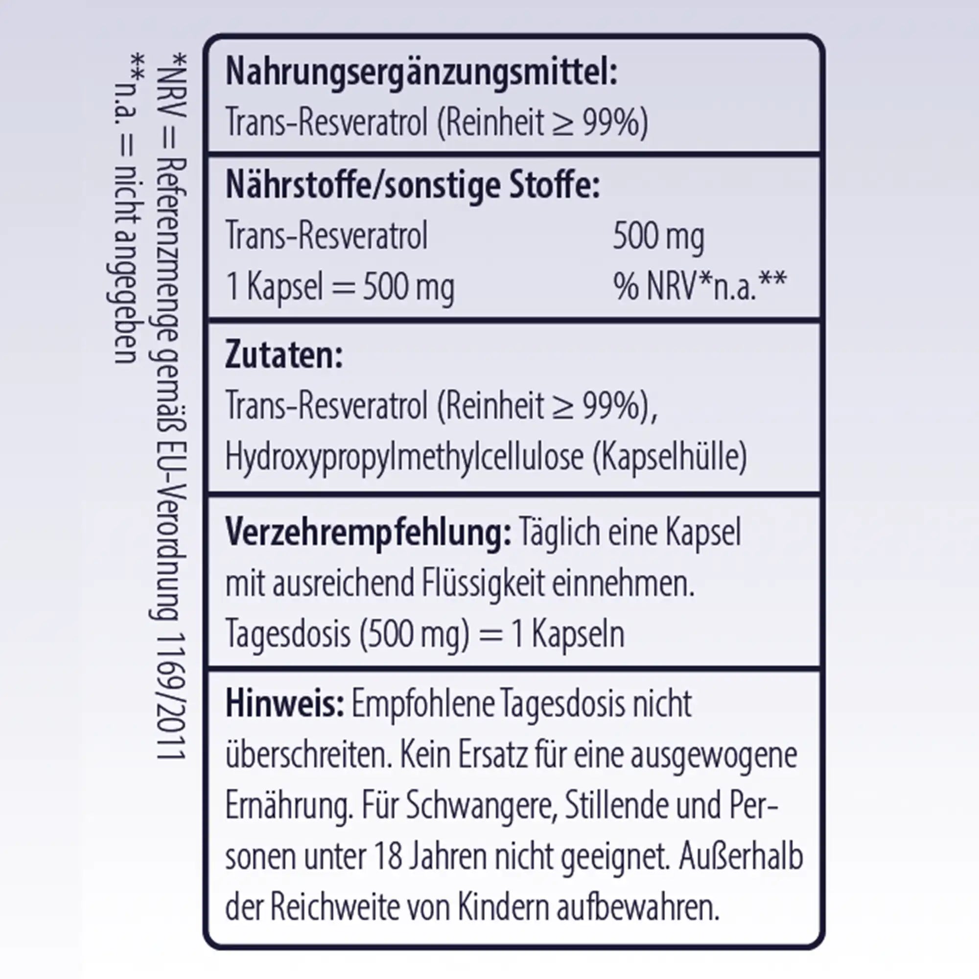 Inhaltsangabe der Trans-Resveratrol Kapseln - Minerva-Vita