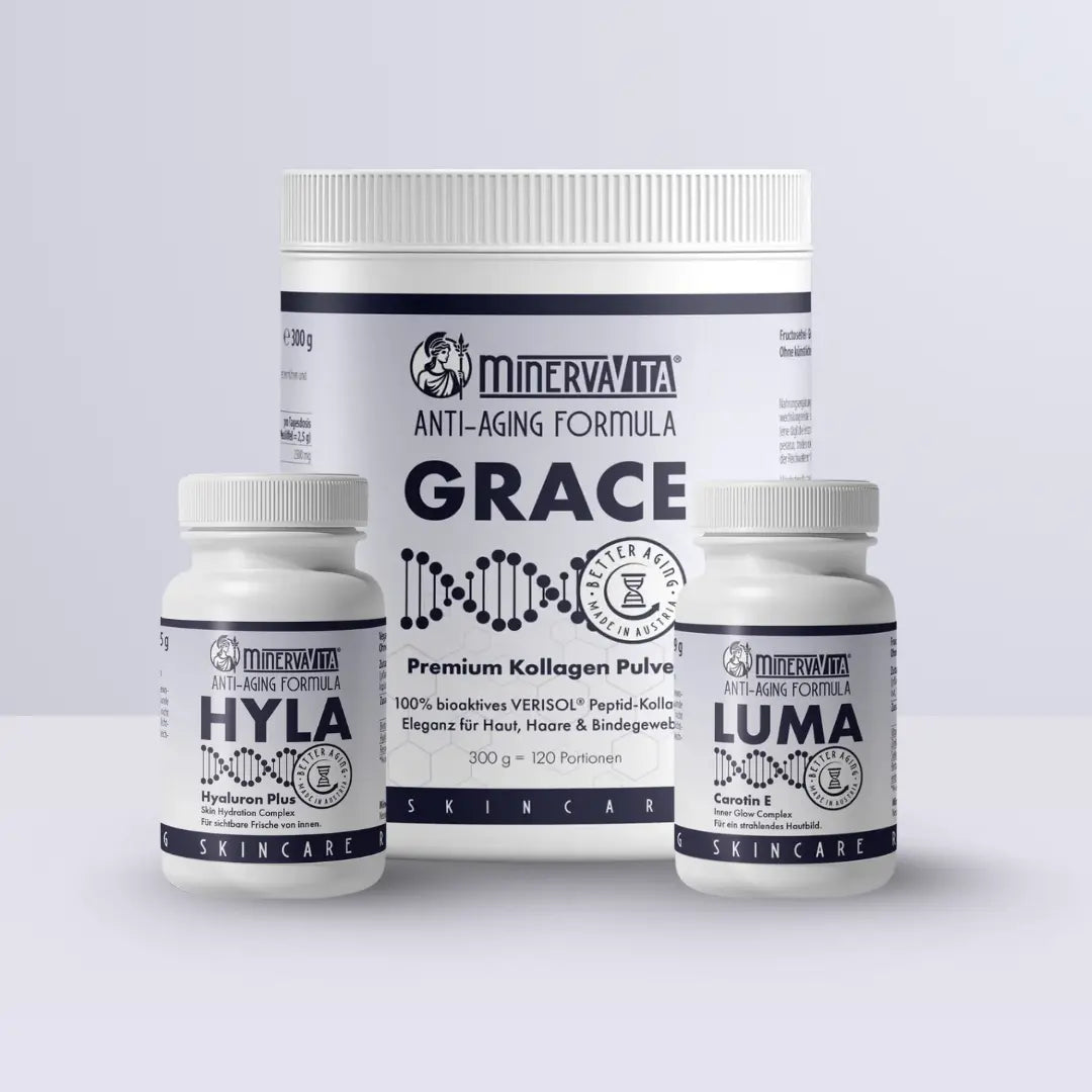 Minerva-Vita Skingevity-Trio – Hautpflege von innen mit Hyaluron, Kollagen und Carotin E Komplex