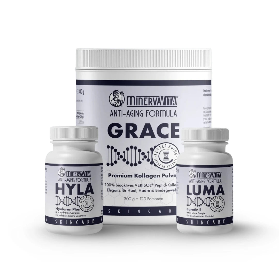Minerva-Vita Skingevity-Trio – Hautpflege von innen mit Hyaluron, Kollagen und Carotin E Komplex