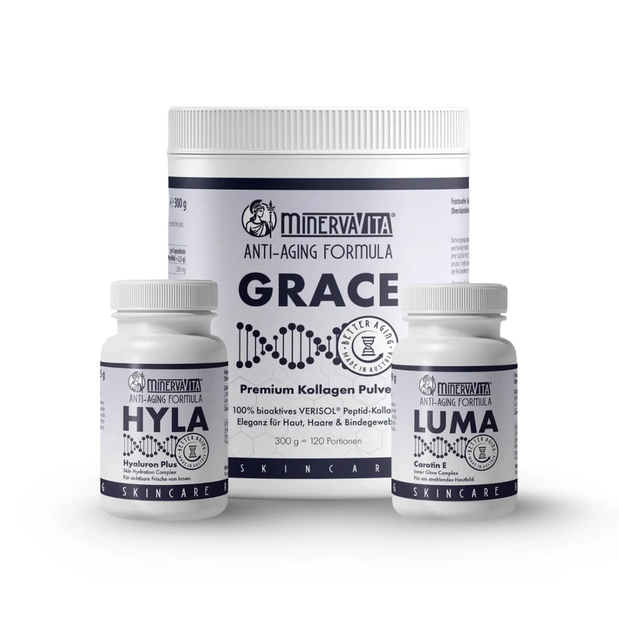 Minerva-Vita Skingevity-Trio – Hautpflege von innen mit Hyaluron, Kollagen und Carotin E Komplex