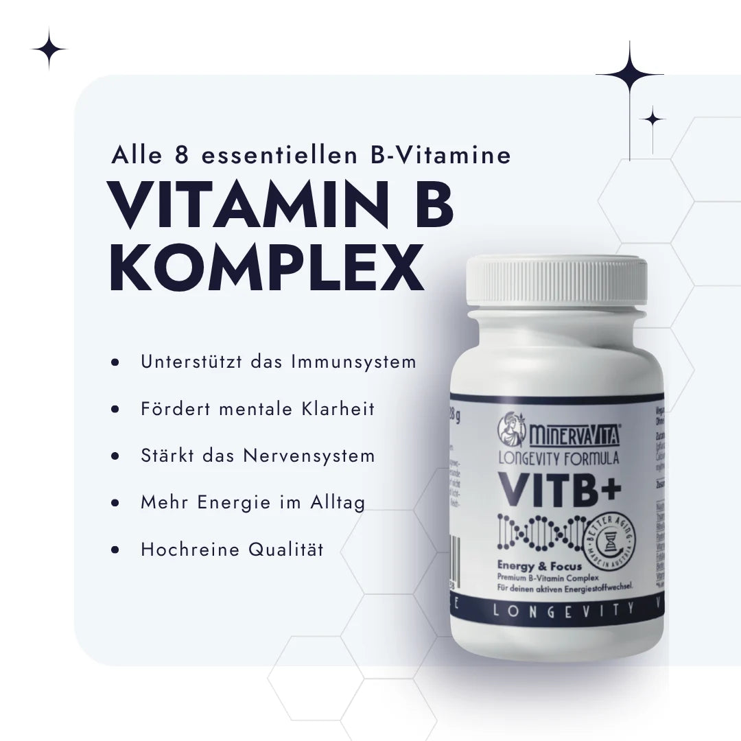 Vitamin B Komplex von Minerva-Vita auf weißem Hintergrund