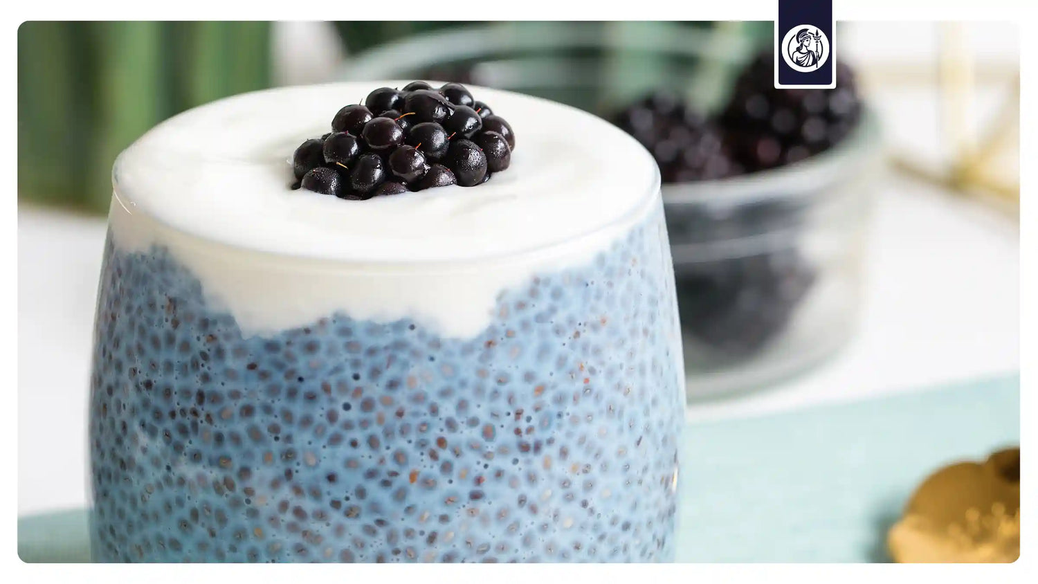 Chia-Pudding mit Joghurt und Beeren als Symbol für eine ausgewogene Ernährung und gesunde Blutfettwerte.