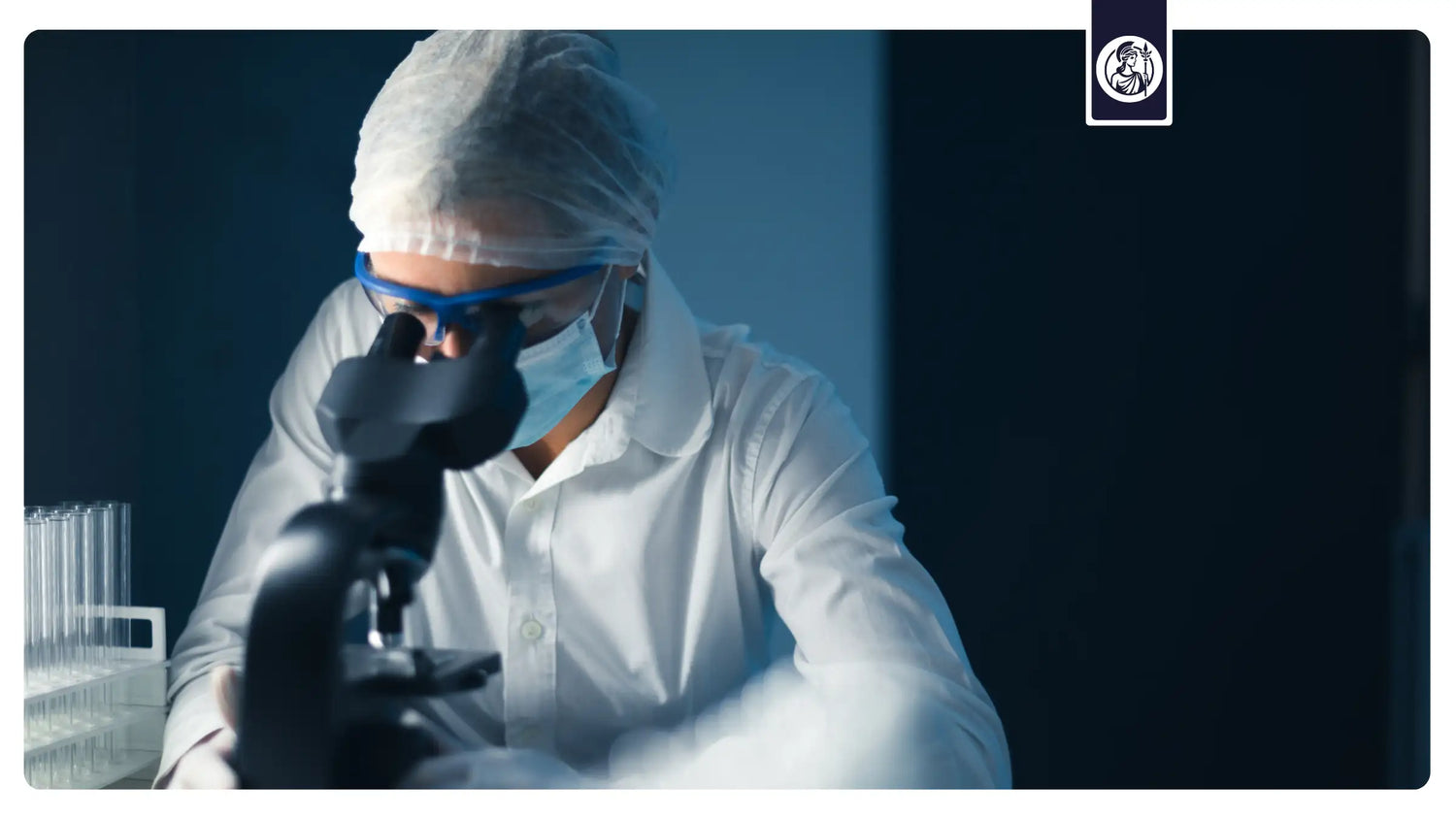 Forscher schaut in Mikroskop.