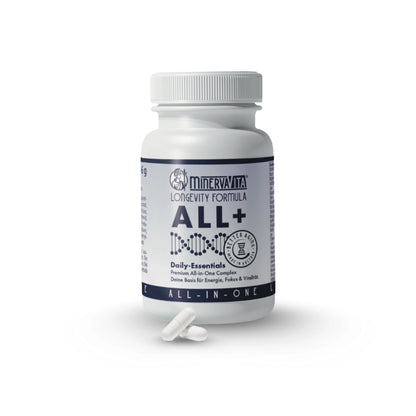 ALL+ All-in-One Komplex von Minerva-Vita – Premium Longevity Supplement für Energie, Fokus und Vitalität im Alltag.