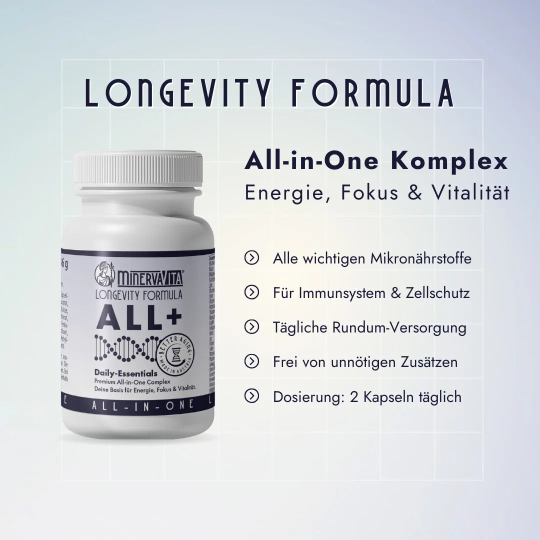 Der All-in-One Komplex von Minerva-Vita versorgt dich mit allem was dein Körper täglich braucht