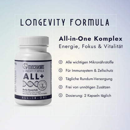 Der All-in-One Komplex von Minerva-Vita versorgt dich mit allem was dein Körper täglich braucht