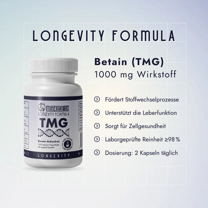TMG Betain von Minerva-Vita – fördert Homocystein-Stoffwechsel und unterstützt Energieproduktion auf Zellebene