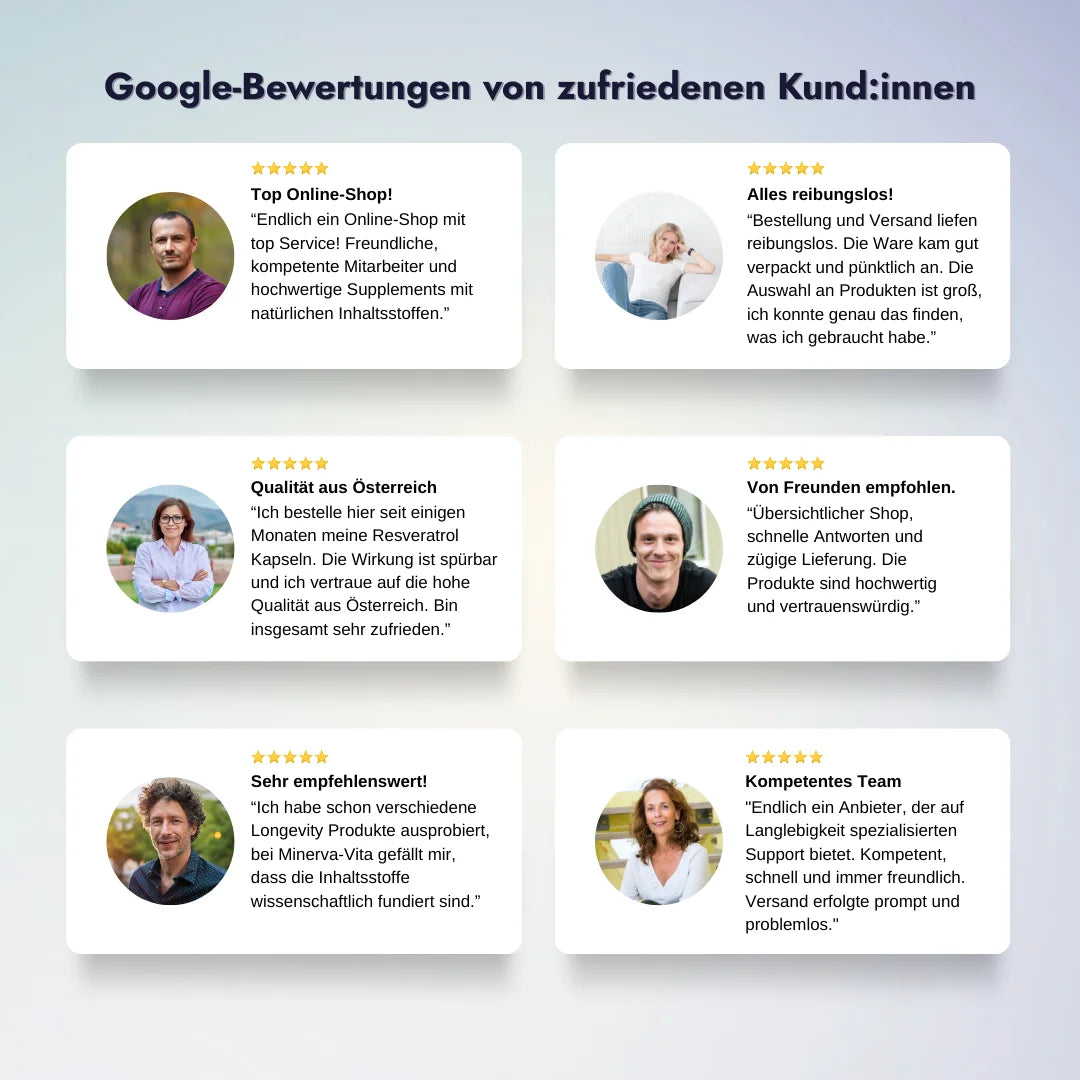 Google-Bewertungen von zufriedenen Kund:innen bei Minerva-Vita