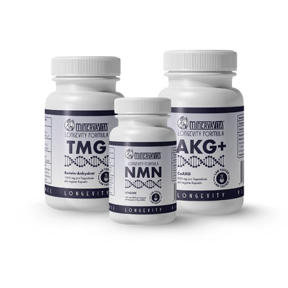 Minerva-Vita Longevity-Trio – Kombination aus NMN, Ca-AKG und TMG zur Unterstützung von Zellenergie und gesunder Alterung