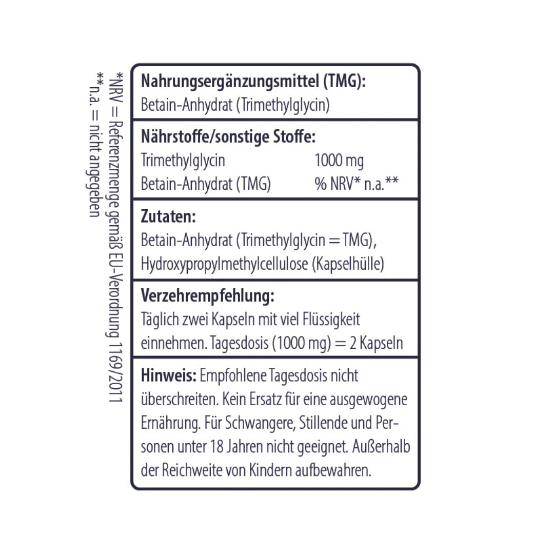 Inhaltsangabe von TMG - Betain Kapseln - Minerva-Vita