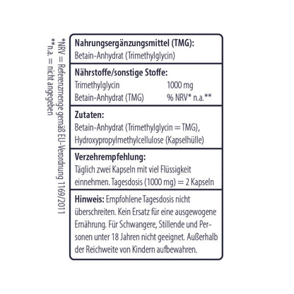 Inhaltsangabe von TMG - Betain Kapseln - Minerva-Vita