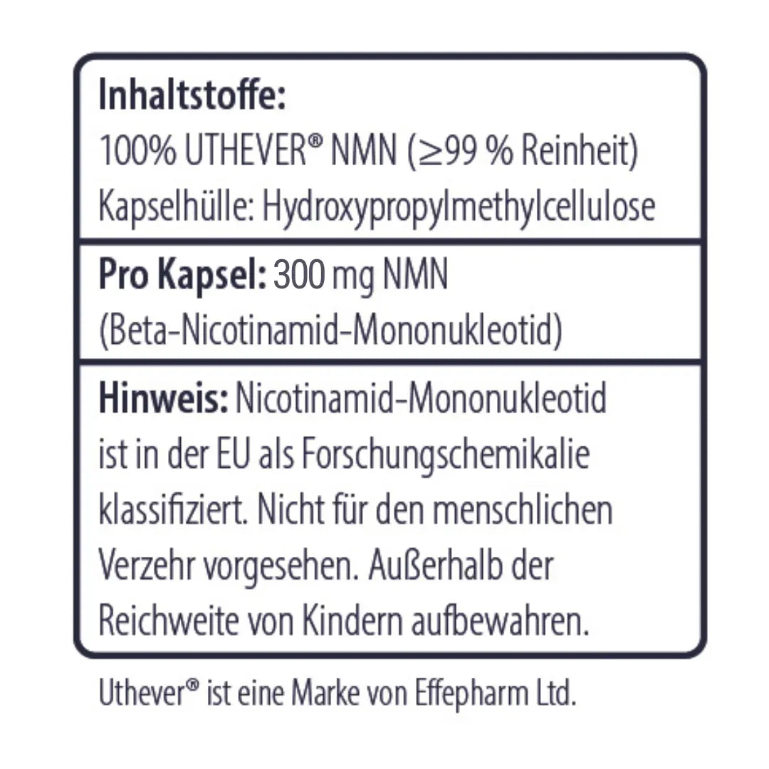 Inhaltsstoffe bei Uthever NMN 300 mg Kapseln von Minerva-Vita