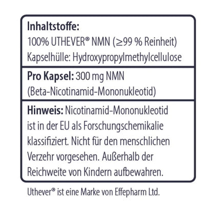 Inhaltsstoffe bei Uthever NMN 300 mg Kapseln von Minerva-Vita