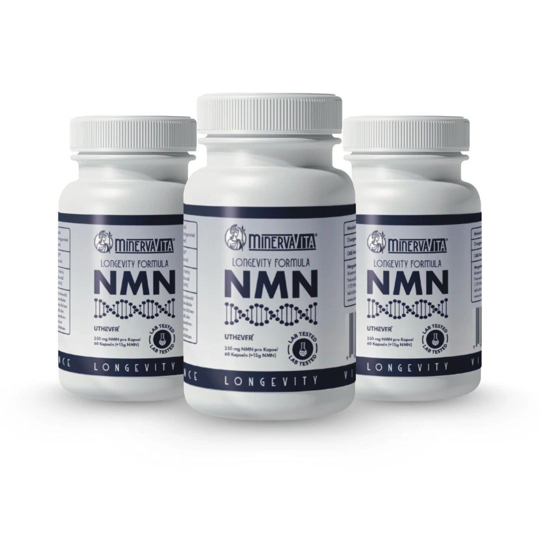 Minerva-Vita NMN Vorteilspack – 3 x NMN Kapseln mit Uthever® Rohstoff zur Unterstützung von Zellenergie und Regeneration
