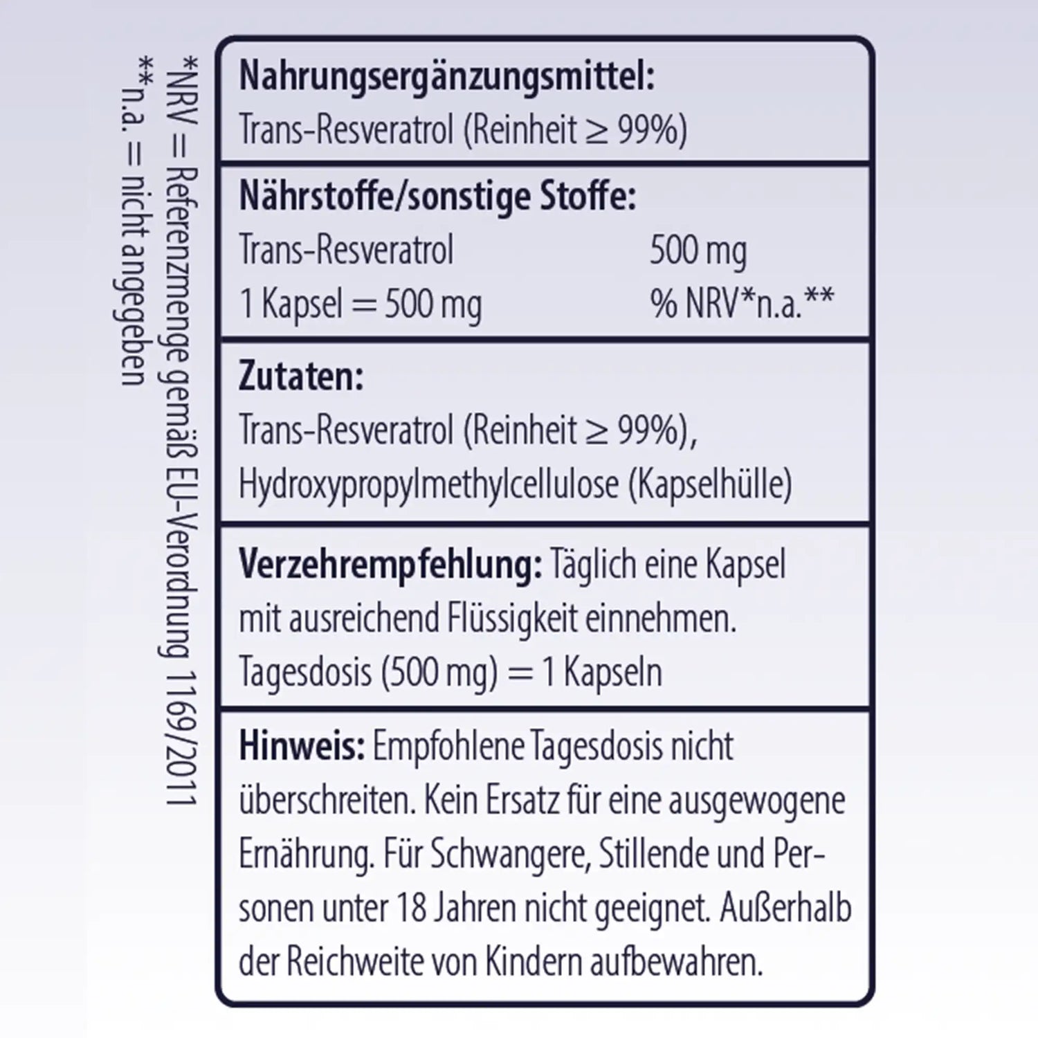 Inhaltsangabe der Trans-Resveratrol Kapseln - Minerva-Vita