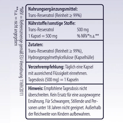 Inhaltsangabe der Trans-Resveratrol Kapseln - Minerva-Vita