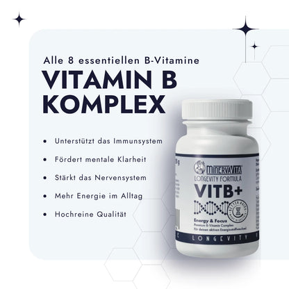 Vitamin B Komplex von Minerva-Vita auf weißem Hintergrund